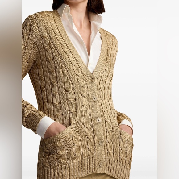 RALPH LAUREN COLLECTION BROWN SILK CABLE KNIT CARDIGAN - Picture 6 of 11